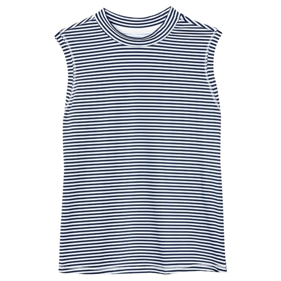 ATHLETA GIRL Overlap Rash Guard Swim Top Navy Striped Sleeveless Size Large (12) - Picture 4 of 13